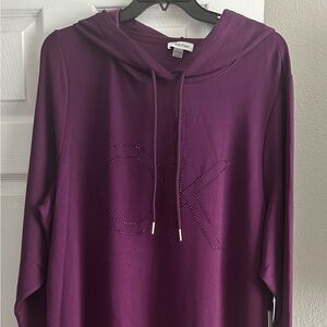 Calvin Klein Crystal-Logo Hoodie Dress - Plum